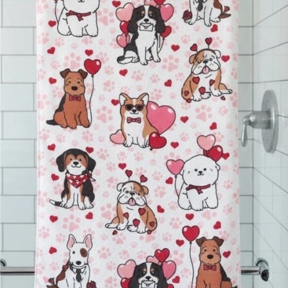 Kassafina PUPPY LOVE Dogs Hearts Set Of 2, Bath & Hand Towel, Corgi, Terrier etc - Picture 2 of 7